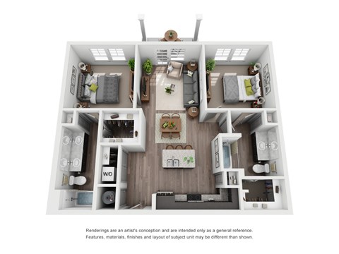 Floor plan for 2 beds, 2 baths, 1029 sqft